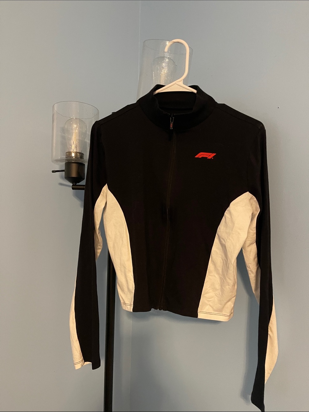 PacSun Black Jacket with White Formula 1 Print and Red Accent